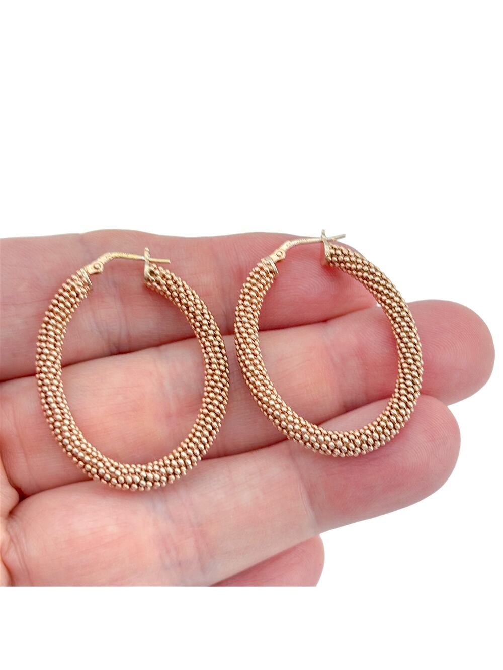 Vintage Rose Gold-Tone Sterling Silver 925 Beaded Hoop Earrings